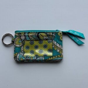Vera Bradley Teal and Yellow Patterned Keychain Pouch